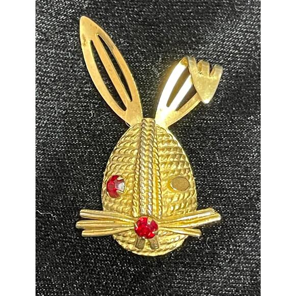 SARAH COV Bunny Brooch Red Gold Rabbit Vtg Estate Jewelry Vintage Pin N20 - Picture 4 of 7